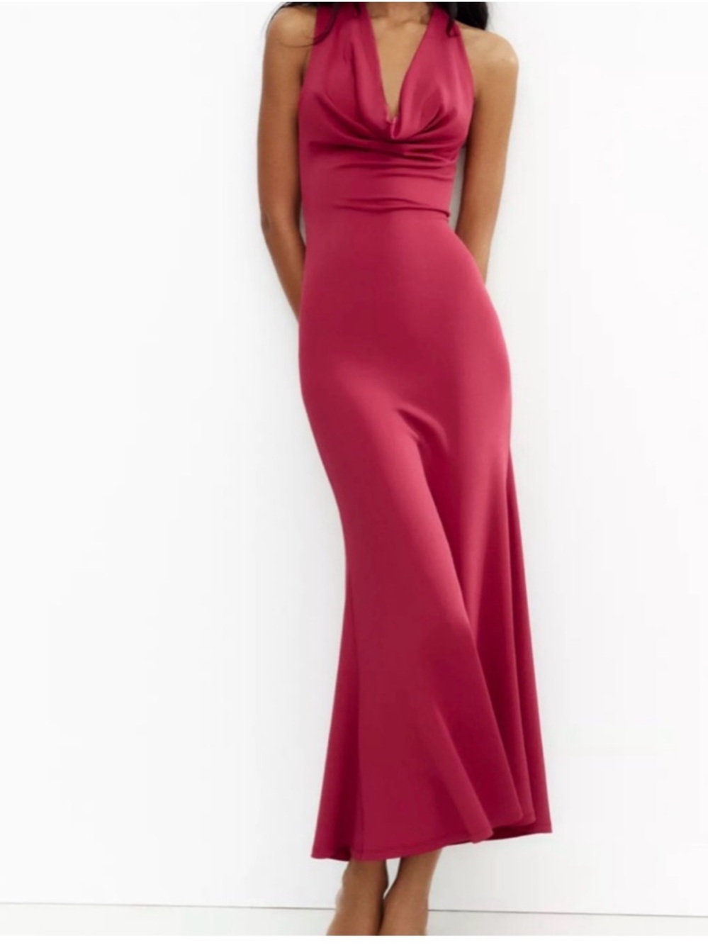 Zara Sleeveless Cowl Neck Maxi Dress in Wine Red